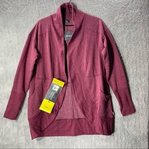 EDDIE BAUER Red Cardigan Women S Small Camp Fleece Lined Thumbhole Sweater